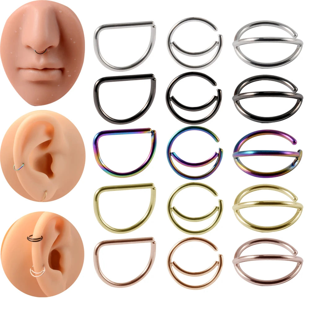 1-5Pcs Stainless Steel D Shape Nose Ring For Women Men 20G Nose Hoop Rings Ear Cartilage Tragus Helix Piercings Jewelry
