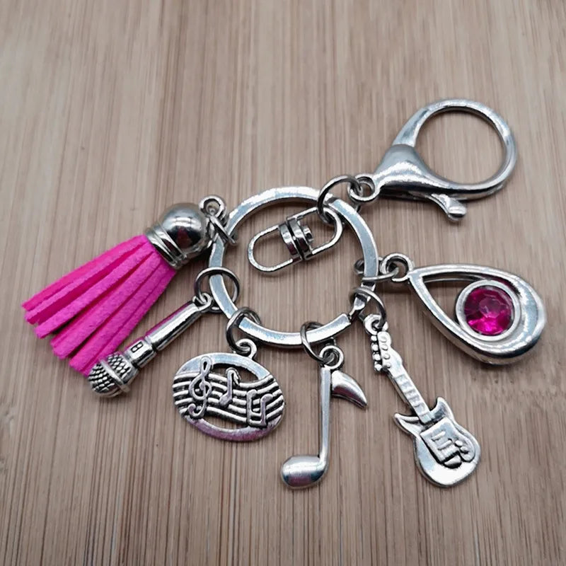 Music teacher key chain music tassel key ring piano player gift music microphone note handmade guitar jewelry souvenir