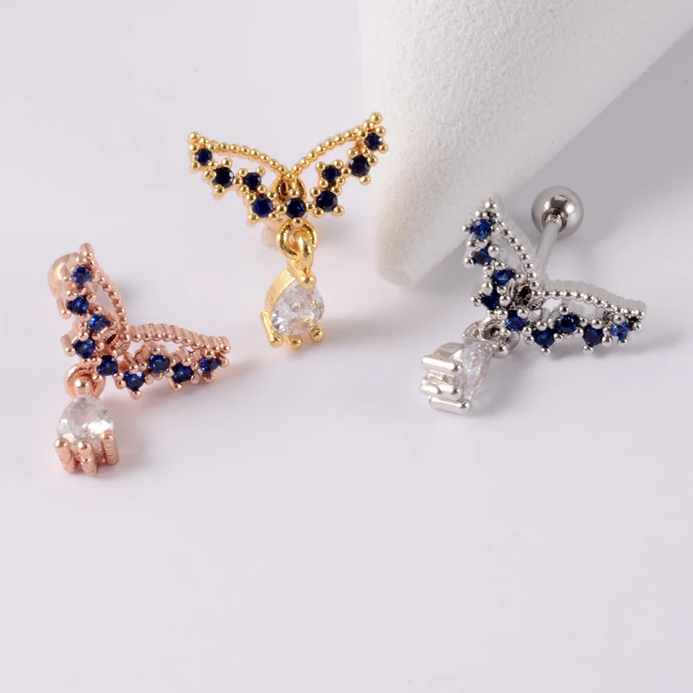 1Pc Stainless Steel Wolf Ear Tragus Cartilage Stud CZ Gem Leaf Rainbow Snake Barbell Helix Earring Lobe Studs Piercing Jewelry