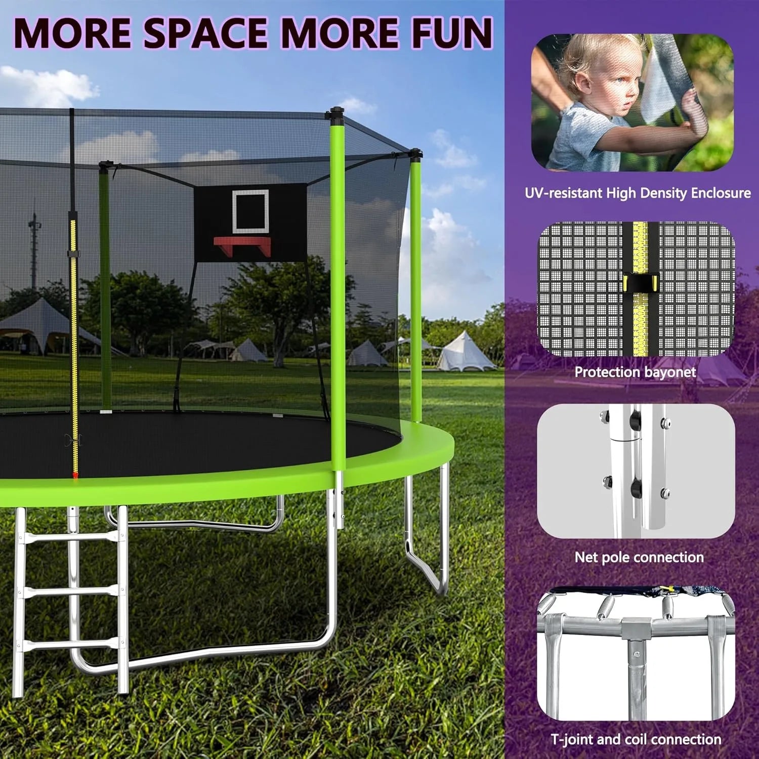 1000 LBS 14FT Outdoor Trampoline with Basketball Hoop & Safety Enclosure Net - ASTM Approved, Heavy-Duty Recreational Trampoline