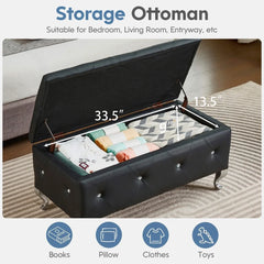 Versatile Storage Ottoman Bench with Crystal Buttons Bedroom Living Room Entryway Stylish Upholstered Footrest Easy Assembly