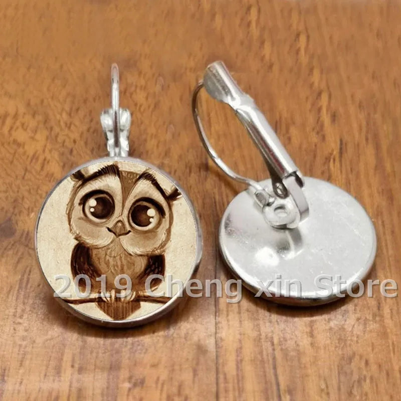 Novel and attractive fashion owl cabochon glass earrings, DIY jewelry earrings, as a gift for ladies