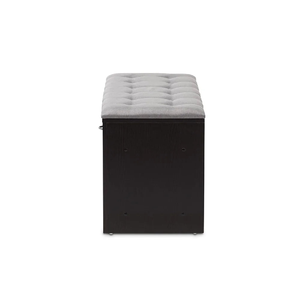 Contemporary Entryway Bench with Shoe Storage Cushioned Seat and Drawers Foam Padded Gray Fabric Upholstered Indoor Furniture