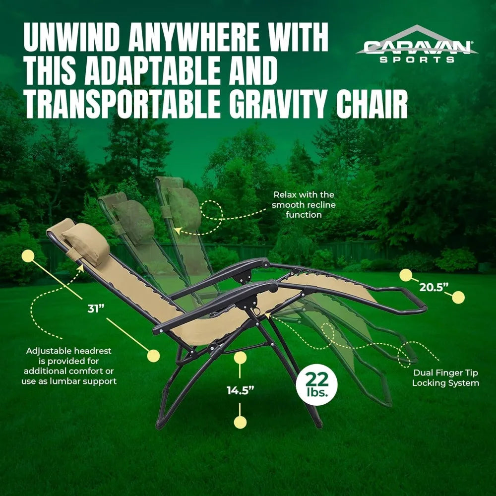 Sports Zero Gravity Outdoor Portable Folding Camping Lawn Deck Patio Pool Recliner Lounge Chair for Adults, Adjustable Headrest