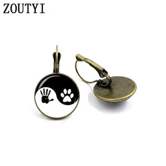 New / style glamorous fashion Yin Yang cat series palm photo earrings, convex and concave glass inlaid earrings jewelry.