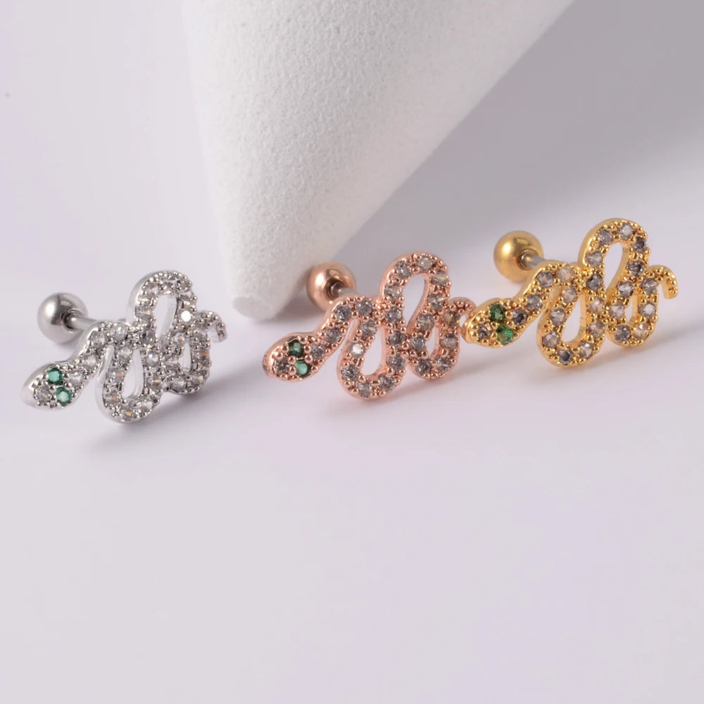 1Pc Stainless Steel Wolf Ear Tragus Cartilage Stud CZ Gem Leaf Rainbow Snake Barbell Helix Earring Lobe Studs Piercing Jewelry