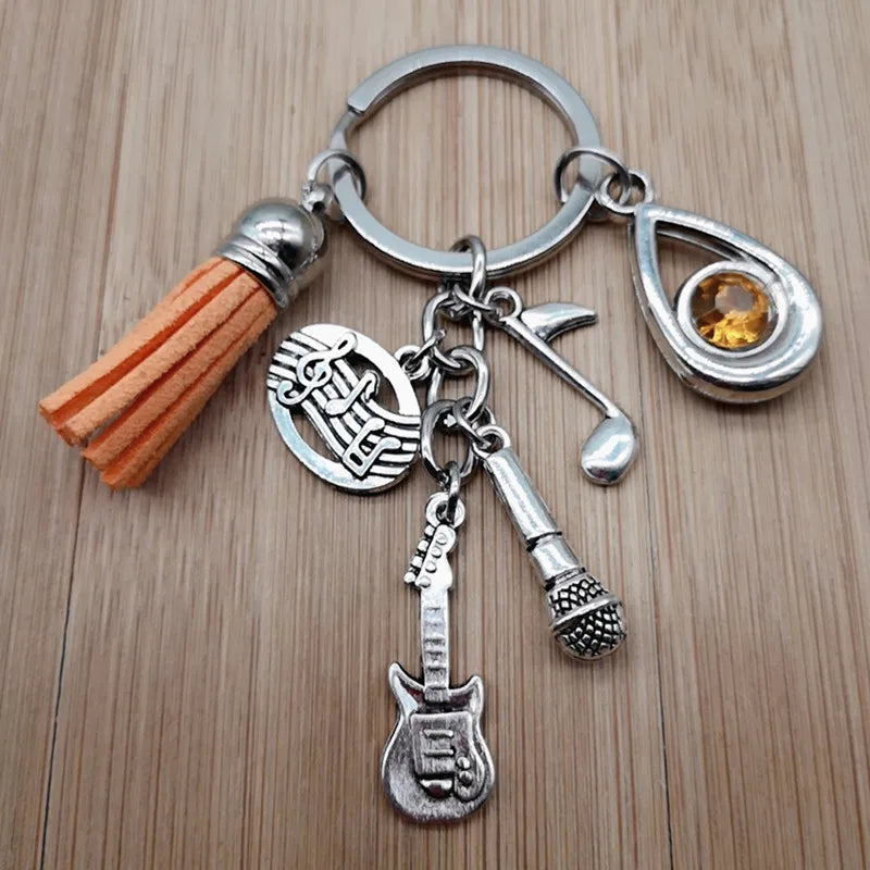 Music teacher key chain music tassel key ring piano player gift music microphone note handmade guitar jewelry souvenir