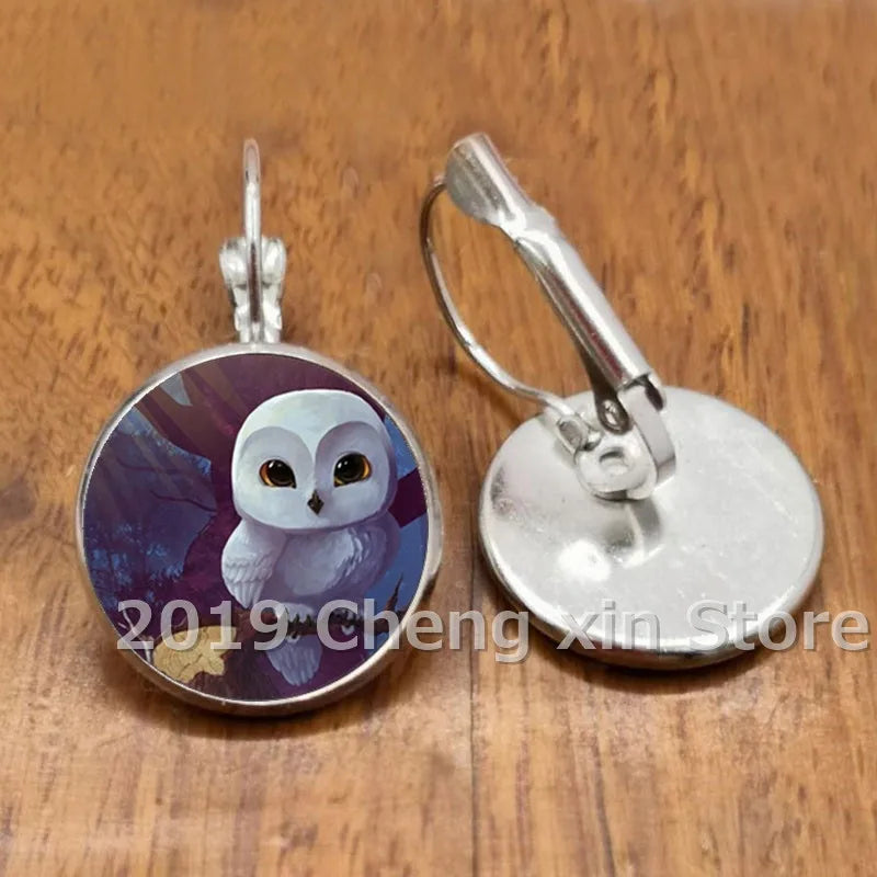 Novel and attractive fashion owl cabochon glass earrings, DIY jewelry earrings, as a gift for ladies
