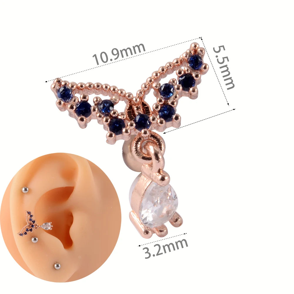 1Pc Stainless Steel Wolf Ear Tragus Cartilage Stud CZ Gem Leaf Rainbow Snake Barbell Helix Earring Lobe Studs Piercing Jewelry