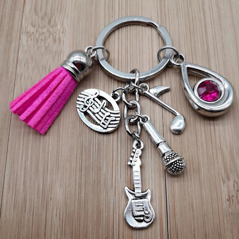 Music teacher key chain music tassel key ring piano player gift music microphone note handmade guitar jewelry souvenir