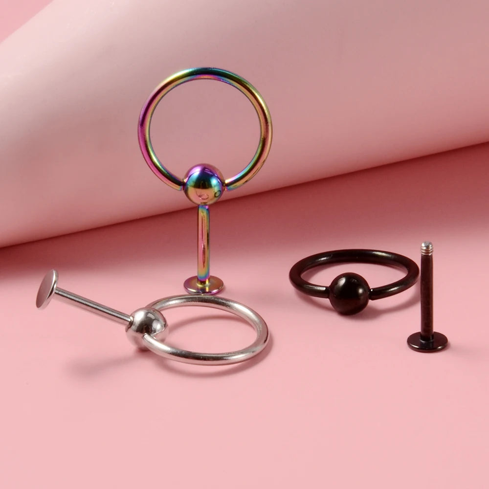1/5pcs Stainless Steel Labret with Slave Ring Ball Ear Tragus Cartilage Piercing Lip Stud Lobe Earrings Body Piercing Jewelry