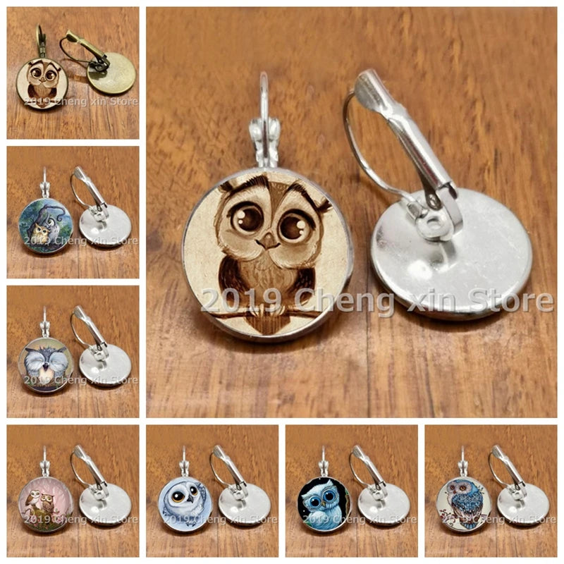 Novel and attractive fashion owl cabochon glass earrings, DIY jewelry earrings, as a gift for ladies