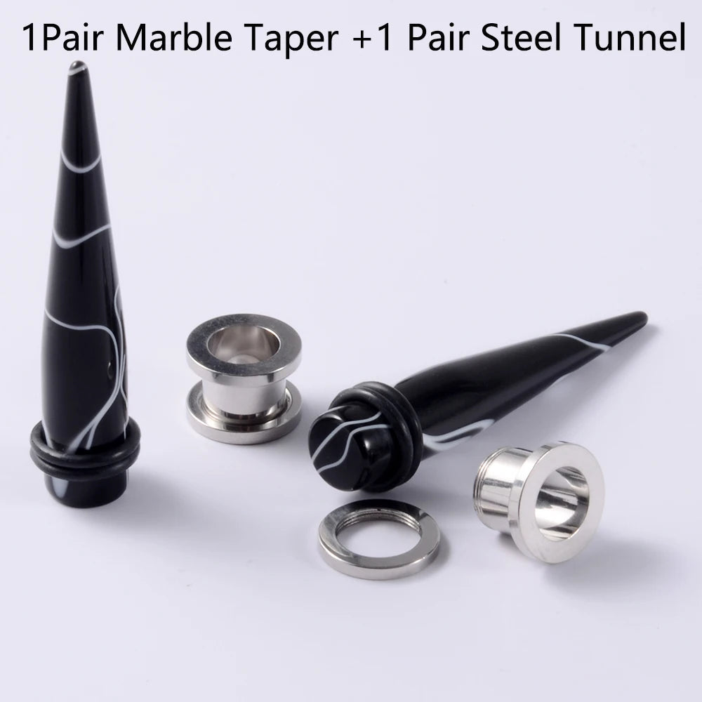 2Pairs Ear Taper +Screw Plug Gauge Earring Kit Ear Expander Strecther Silicone Double Flare Flesh Tunnel Hollow Plugs Piercings