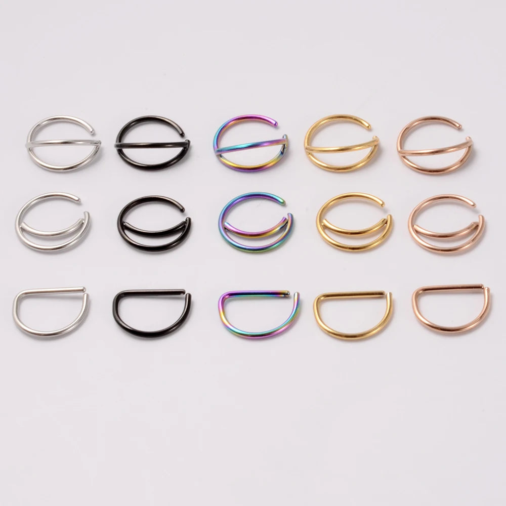 1-5Pcs Stainless Steel D Shape Nose Ring For Women Men 20G Nose Hoop Rings Ear Cartilage Tragus Helix Piercings Jewelry