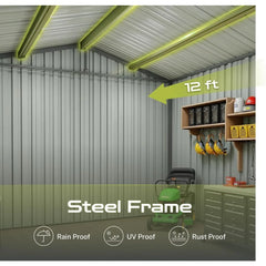 12x10 Ft Storage Shed Outdoor, XL Permanent Steel Building with Window, Sliding Doors and 4 Air Vents for Backyard Garden Patio