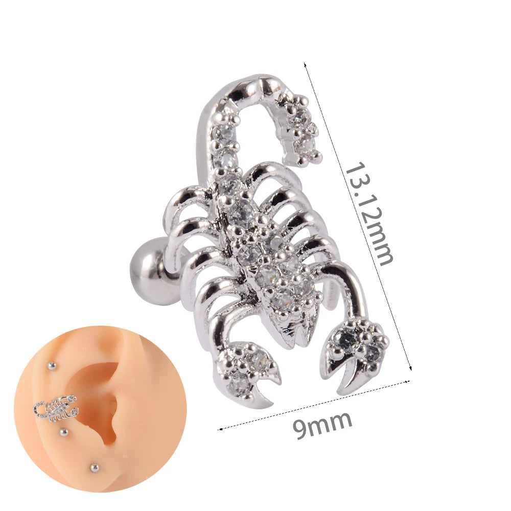1Pc Stainless Steel Wolf Ear Tragus Cartilage Stud CZ Gem Leaf Rainbow Snake Barbell Helix Earring Lobe Studs Piercing Jewelry
