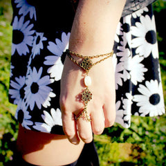 Asymmetric Turquoise Bracelet Finger Ring Lucky Harness Slave Hand Chain Cute