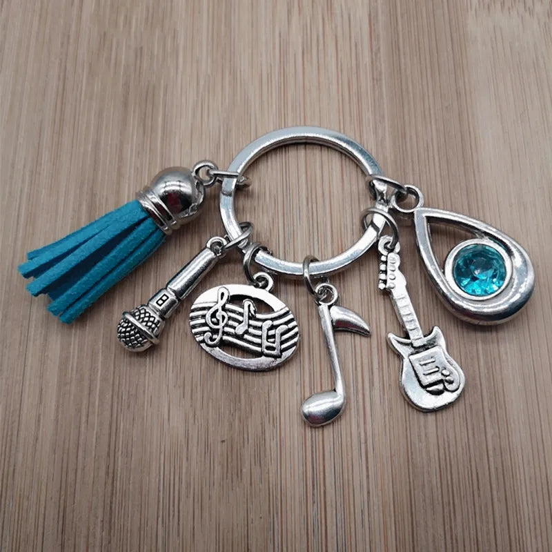 Music teacher key chain music tassel key ring piano player gift music microphone note handmade guitar jewelry souvenir