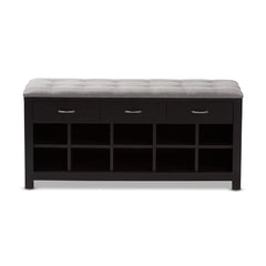 Contemporary Entryway Bench with Shoe Storage Cushioned Seat and Drawers Foam Padded Gray Fabric Upholstered Indoor Furniture