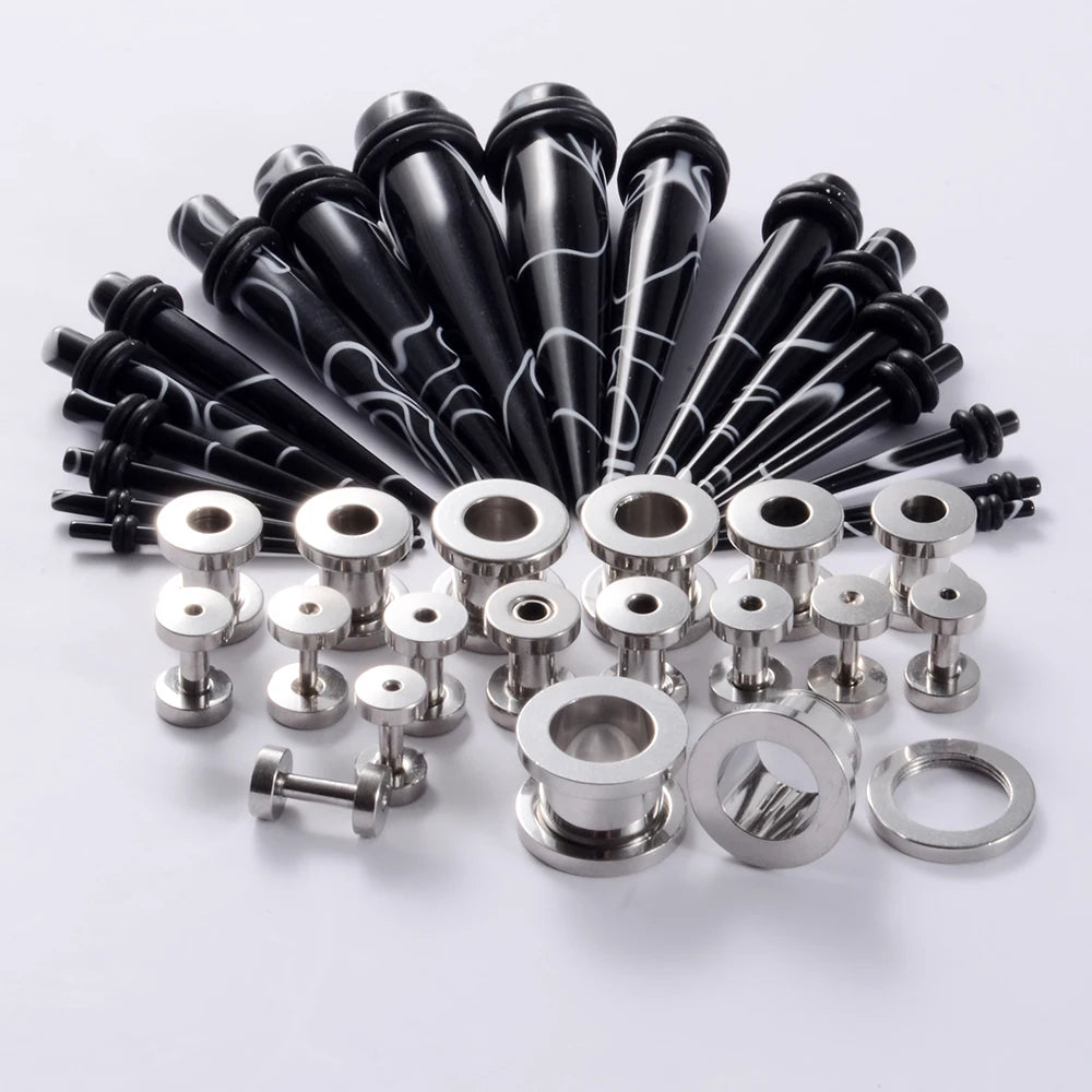 2Pairs Ear Taper +Screw Plug Gauge Earring Kit Ear Expander Strecther Silicone Double Flare Flesh Tunnel Hollow Plugs Piercings