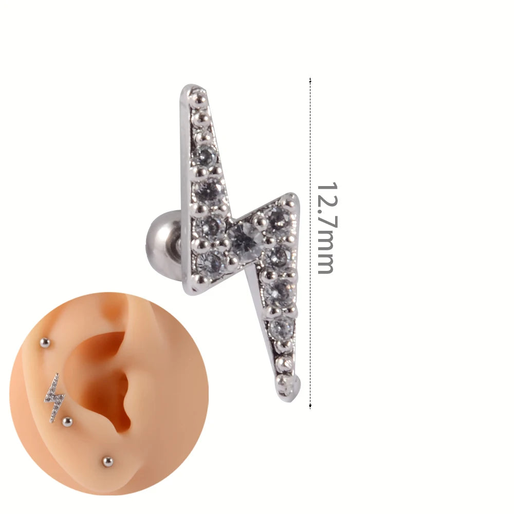 1Pc Stainless Steel Wolf Ear Tragus Cartilage Stud CZ Gem Leaf Rainbow Snake Barbell Helix Earring Lobe Studs Piercing Jewelry