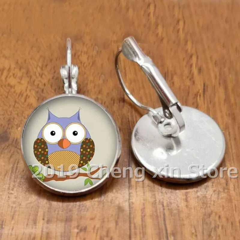 Novel and attractive fashion owl cabochon glass earrings, DIY jewelry earrings, as a gift for ladies