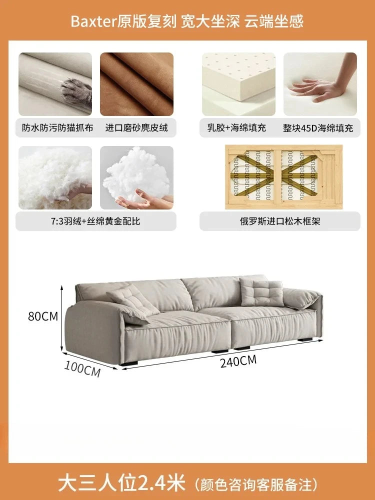 Sofa living room simple modern small apartment fabric cream wind straight row Italian new model