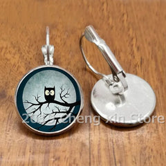Novel and attractive fashion owl cabochon glass earrings, DIY jewelry earrings, as a gift for ladies